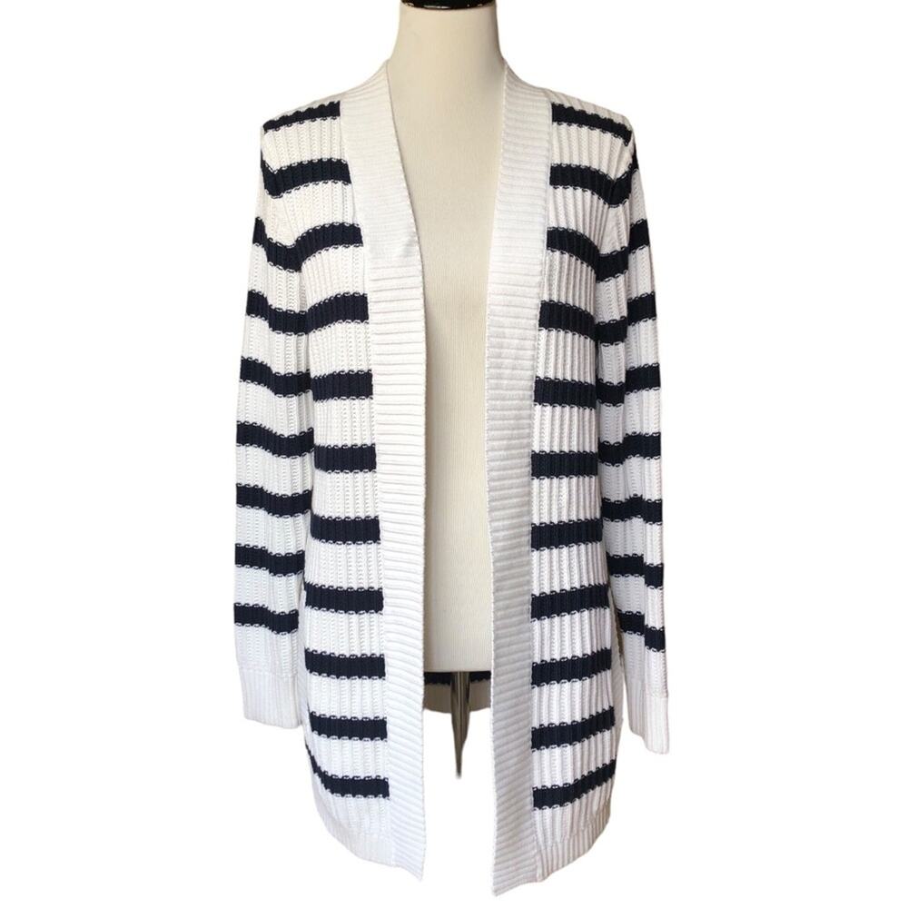 L.L. Bean Black and White Striped Cardigan